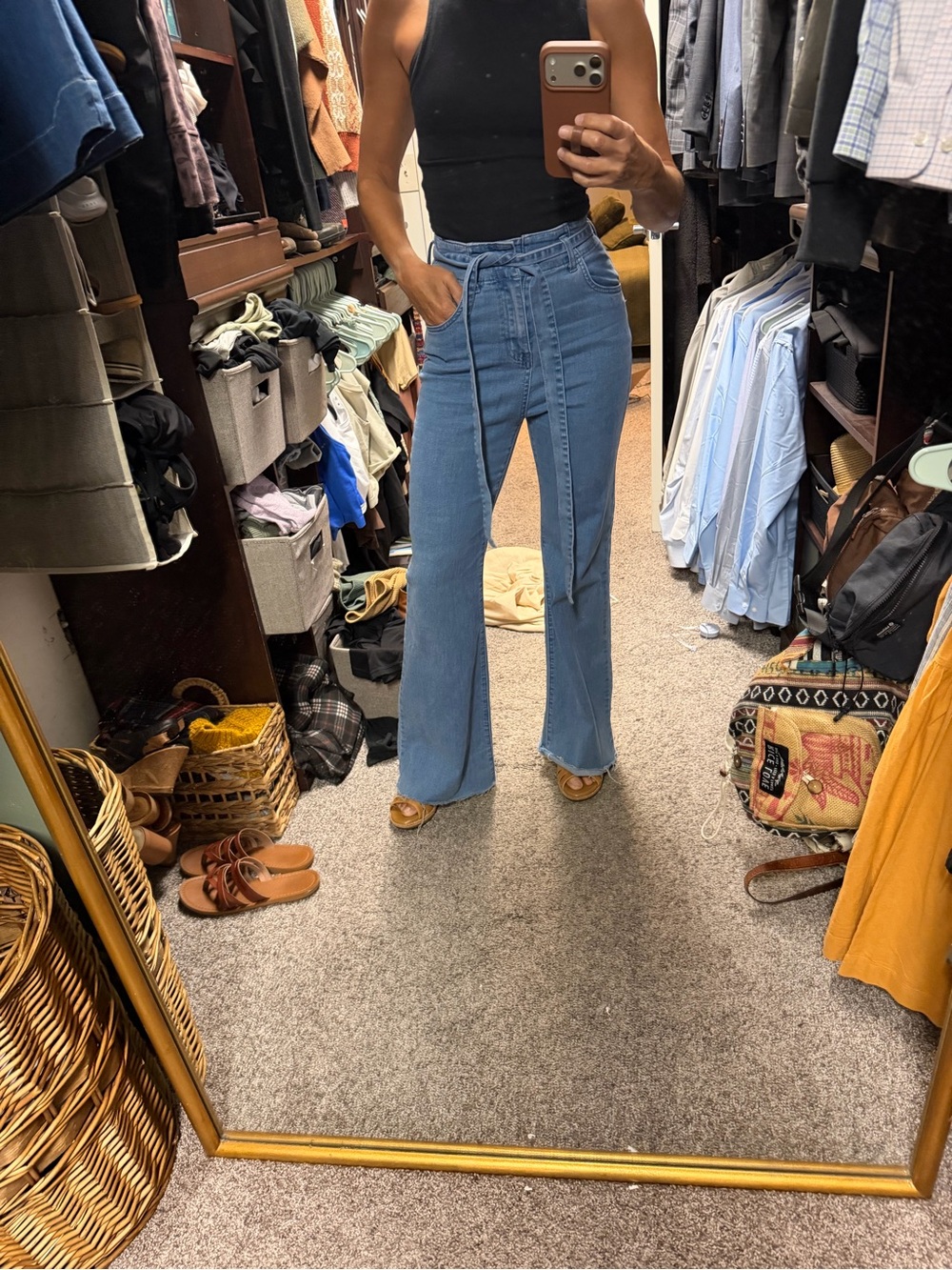Jealous Tomato Medium Blue High-Rise Wide-Leg Tie-Waist Jeans
